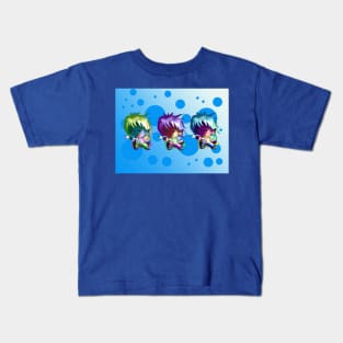 dark elf chibi sorcerers on a blue background Kids T-Shirt